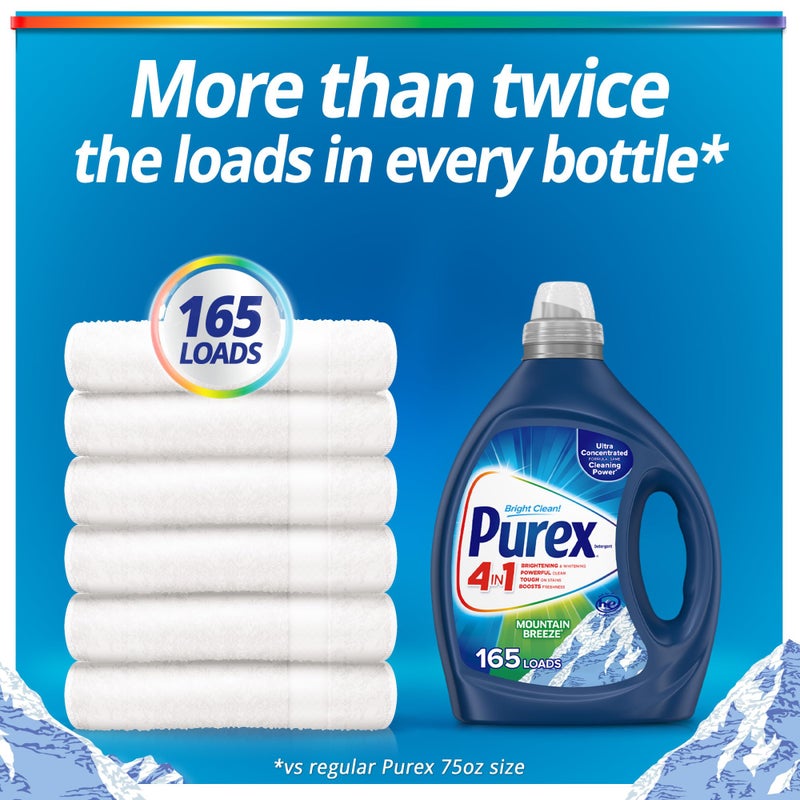 Purex 4-in-1 Laundry Detergent Liquid, Mountain Breeze, 82.5 oz, 165 Loads, Ultra Concentrated Laundry Detergent, Brightens & Whitens - Image 4